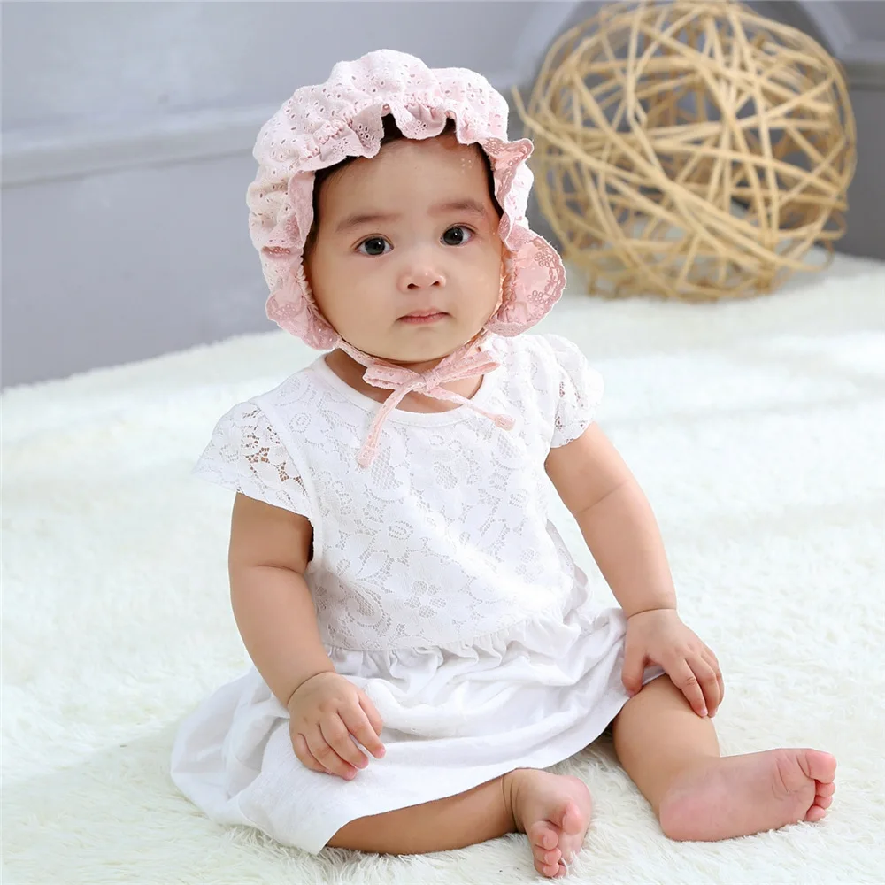 Fashion Lace Baby Cap for Girls Newborn Photography Props Kids Hat Summer Cotton Bonnet Infant Access | Детская одежда и обувь