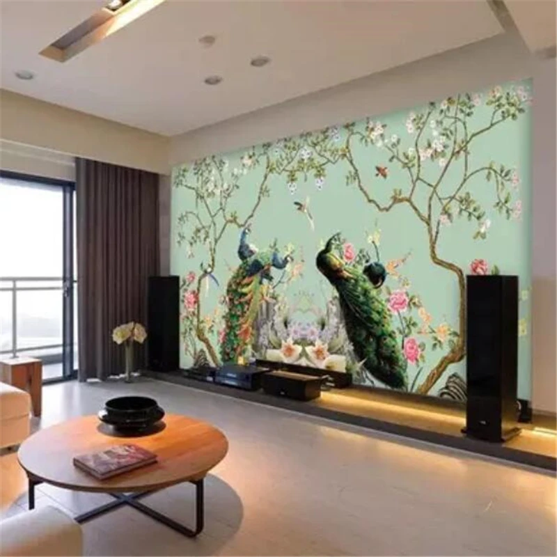 beibehang Custom wallpaper 3d mural flower bird peacock figure living room bedroom background papel de parede murals | Обустройство
