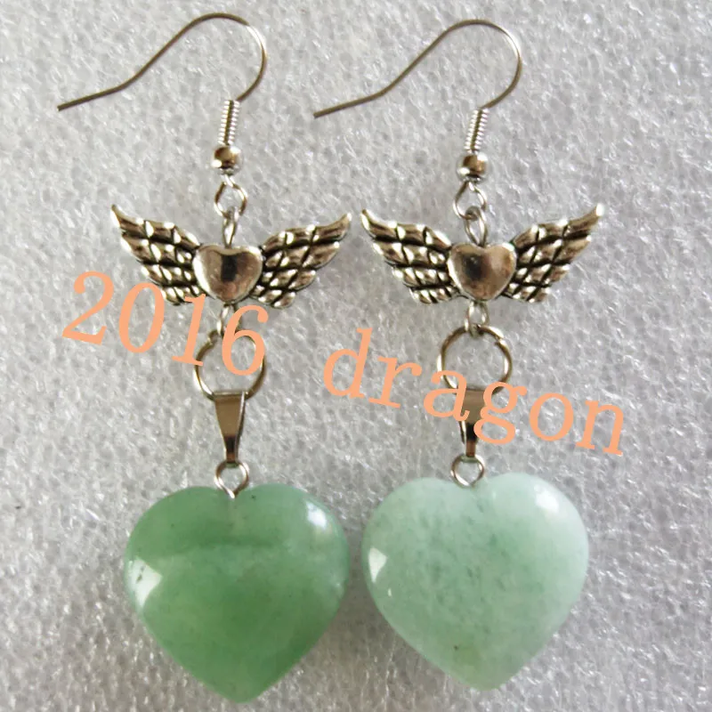 Yuteng пара 20x18x7 мм зеленый авантюрин сердце крыло серьги KL04|silver wings earrings|wings earringstibet