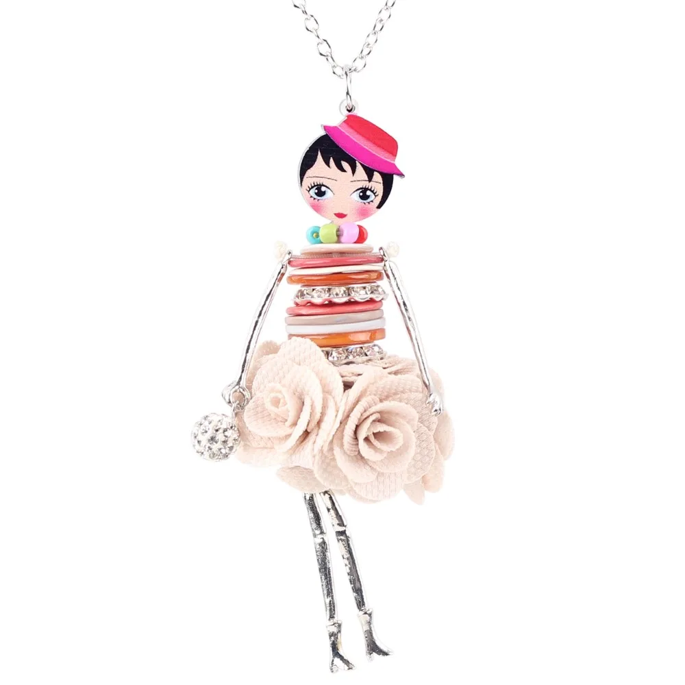 Bonsny Metal Flower Shell French Doll Necklace Pendant Sweater Chain Choker Cartoon Jewelry Gift For Women Girls Dropshipping | Украшения и