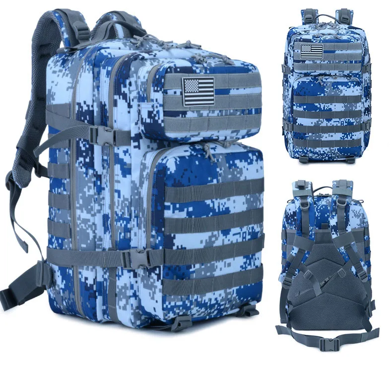 Navy Blue 45л военный рюкзак, тактический армейский мужской рюкзак для путешествий, водонепроницаемый рюкзак, туристический рюкзак, дождевик, Mochila Tatica Camping Canta - Цвет: Navy Blue
