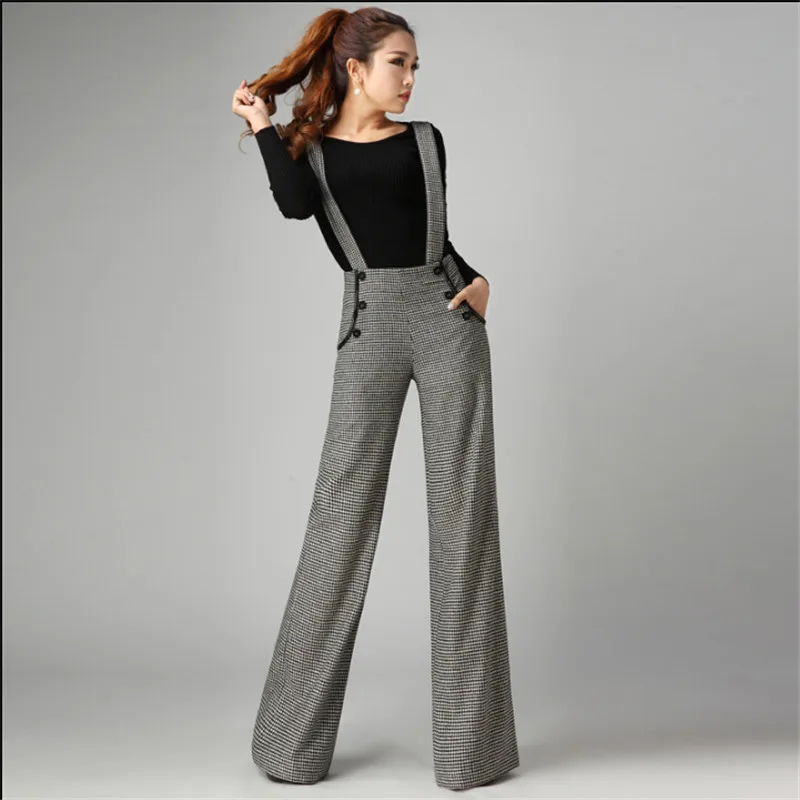 Новые женские шерстяные брюки осенние клетчатые зимние Утепленные широкие с