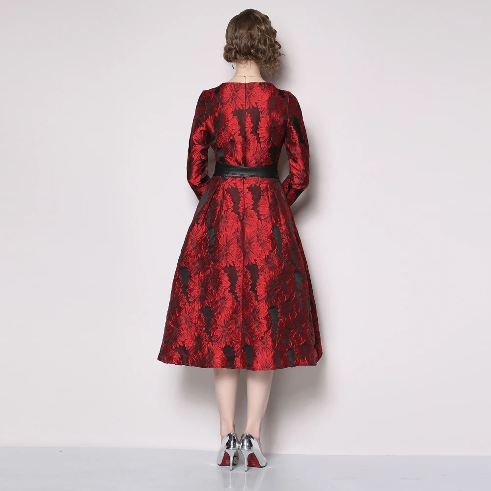 2019 весенние женские винно красные винтажные цветочные принты с длинным рукавом
