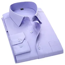 Men's Business Casual Long Sleeve Slim Fit Shirt Twill Solid Color Male Social Shirt Black Blue White Purple Pink 4XL