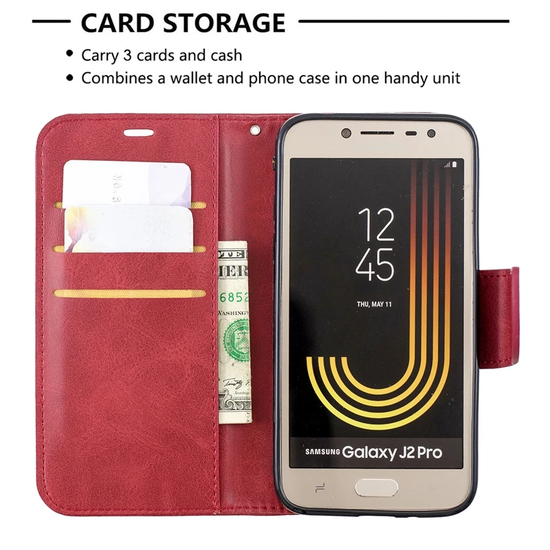 Кожаный флип чехол для Samsung J2 2018 с отделениями карт кошелек Galaxy Pro J250