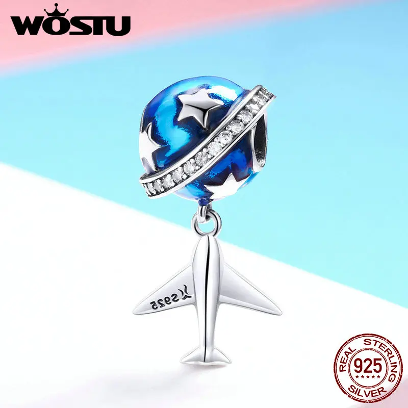 WOSTU Real 925 Sterling Silver Dream of Traveling Airplane Bead fit original Charm Bracelet Necklace Fashion Jewelry Gift FIC887 | Украшения
