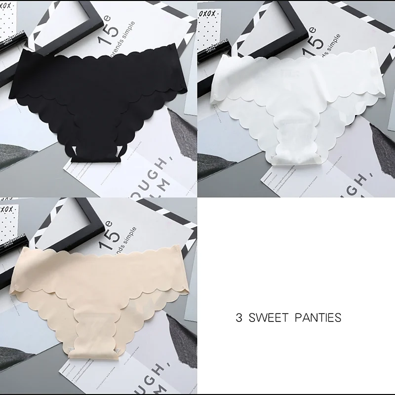 Black White Apricot 3 шт., сексуальные трусики, женские бесшовные трусики, дамское нижнее белье, интимное женское нижнее белье для женщин, сексуальные трусы, женские бесшовные трусики - Цвет: Black White Apricot