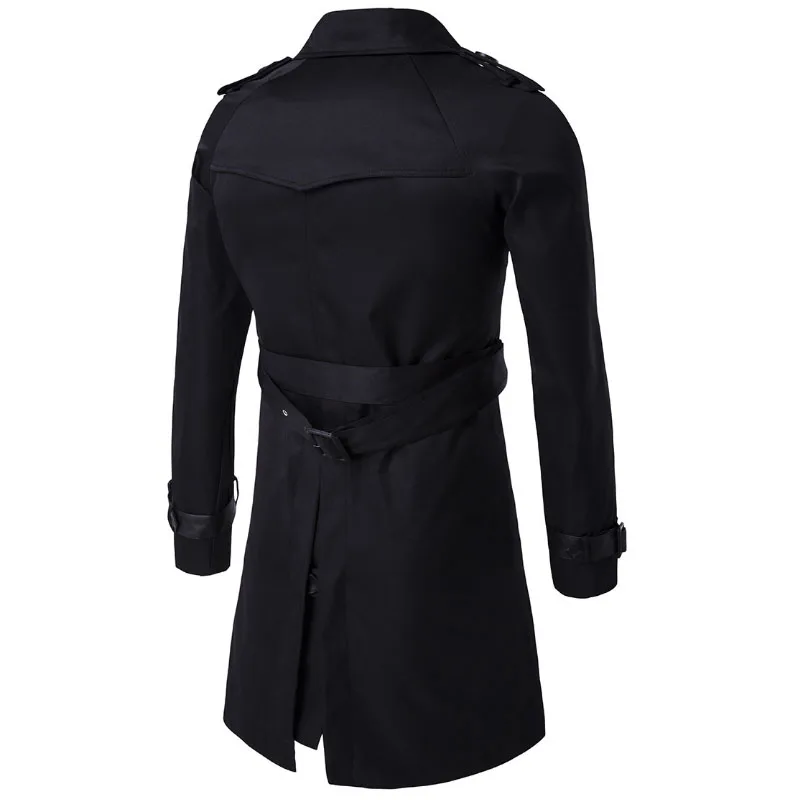 Мужской двубортный Тренч черная двубортная ветровка в деловом стиле