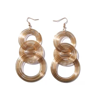 3 layers connecting thin band spiral hoops metallic golden dangle earrings women drop earrings