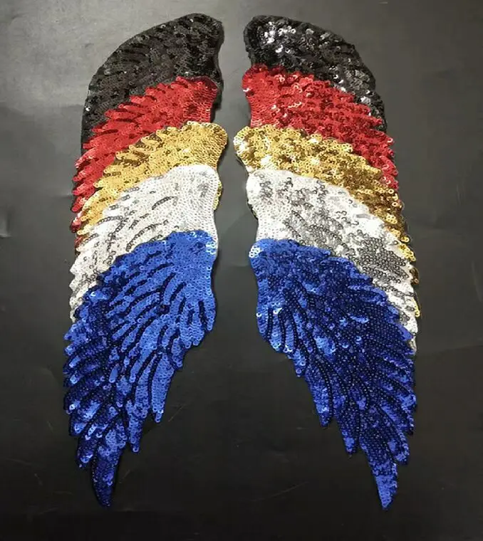 DD 2 пары блесток значок Wings ткань железо на патчи золото/серебро/красный/черный/синий вышивка аппликация DIY украшения блестки патч