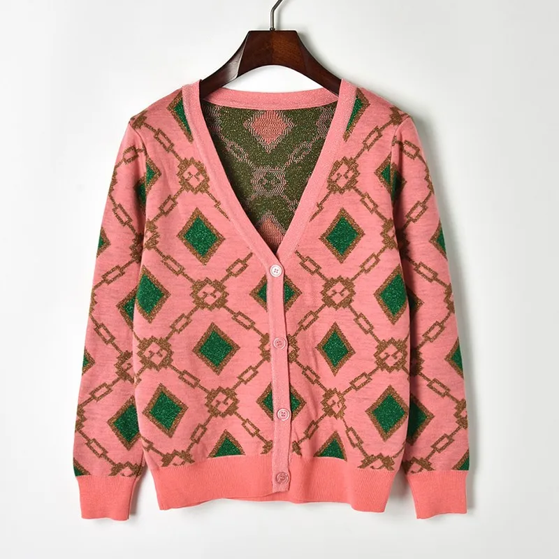 2020 Winter Fashion Pink Plaid Sweater Cardigans Women Runway Designer Long Sleeve Female Christmas Party Sweet Clothing |