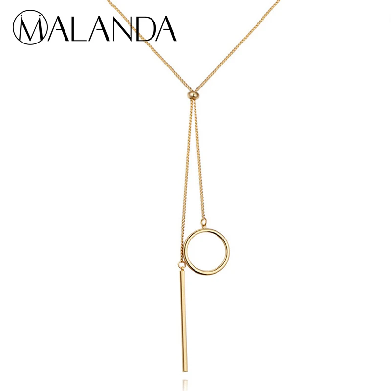 MALANDA Brand Fashion Metal Circle Long Sweater Necklaces For Women Glod Color Maxi Chain Jewelry Accessories G|sweater necklace|brand