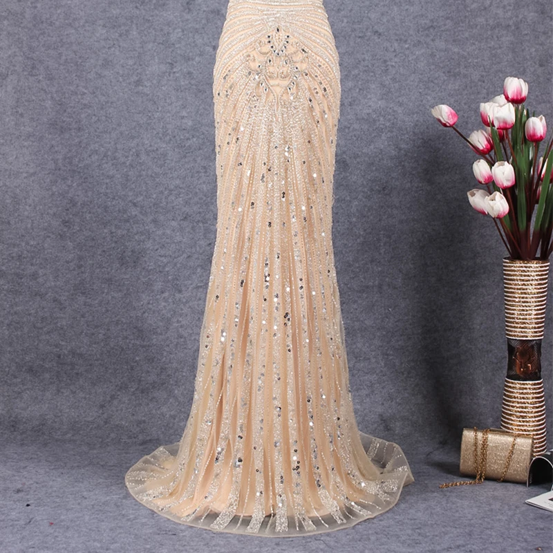 JANCEMBER Роскошные vestido de festa longo Бисероплетение Кристалл узор без рукавов Иллюзия