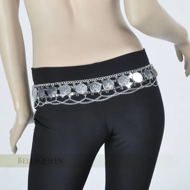 Большой пояс для танца живота металлический шарф в виде монет цыганский костюм с