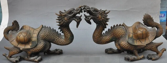 

Xd 003315 Старый Китай, Китайский Бронзовый фэншуй Дракон; Черепаха зверь Лаки Статуя Пара