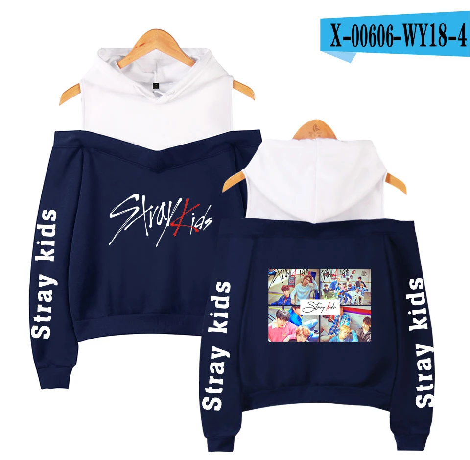 Frdun Tommee stray kids KPOP, толстовка с открытыми плечами, женская мода, хип-хоп принт, женские толстовки с капюшоном, Highstreet, толстовка, XS-2XL - Цвет: navy