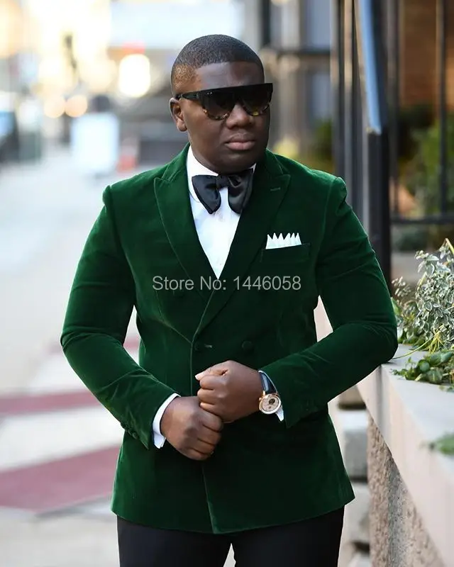 Costume Homme 2018 Gentleman Suit Men Terno Slim Fit Double Breasted Blazer Green Wedding Groom Tuxedo Mens Velvet Prom | Мужская одежда
