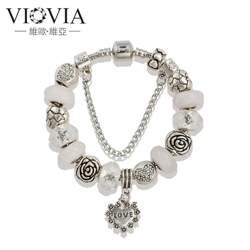 Новый Дизайн Белый Муранского Стекла Бусы Подвески Браслеты для Женщин Сплава