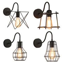 vintage american country e27 cage wall lamp black iron wall light bedroom bar counter aisle sconce retro indoor reading lamp