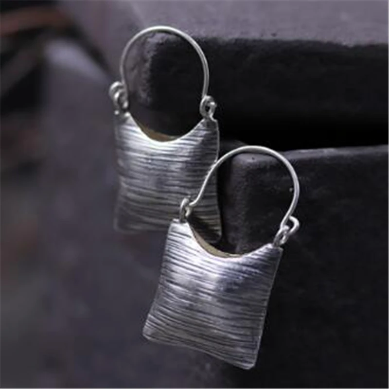 

JINSE Vintage 925 Sterling Silver Bag Shape Retro Drop Earrings Women Thai Silver Handbag Style Design Earring 21MM*24.5MM 9.5G