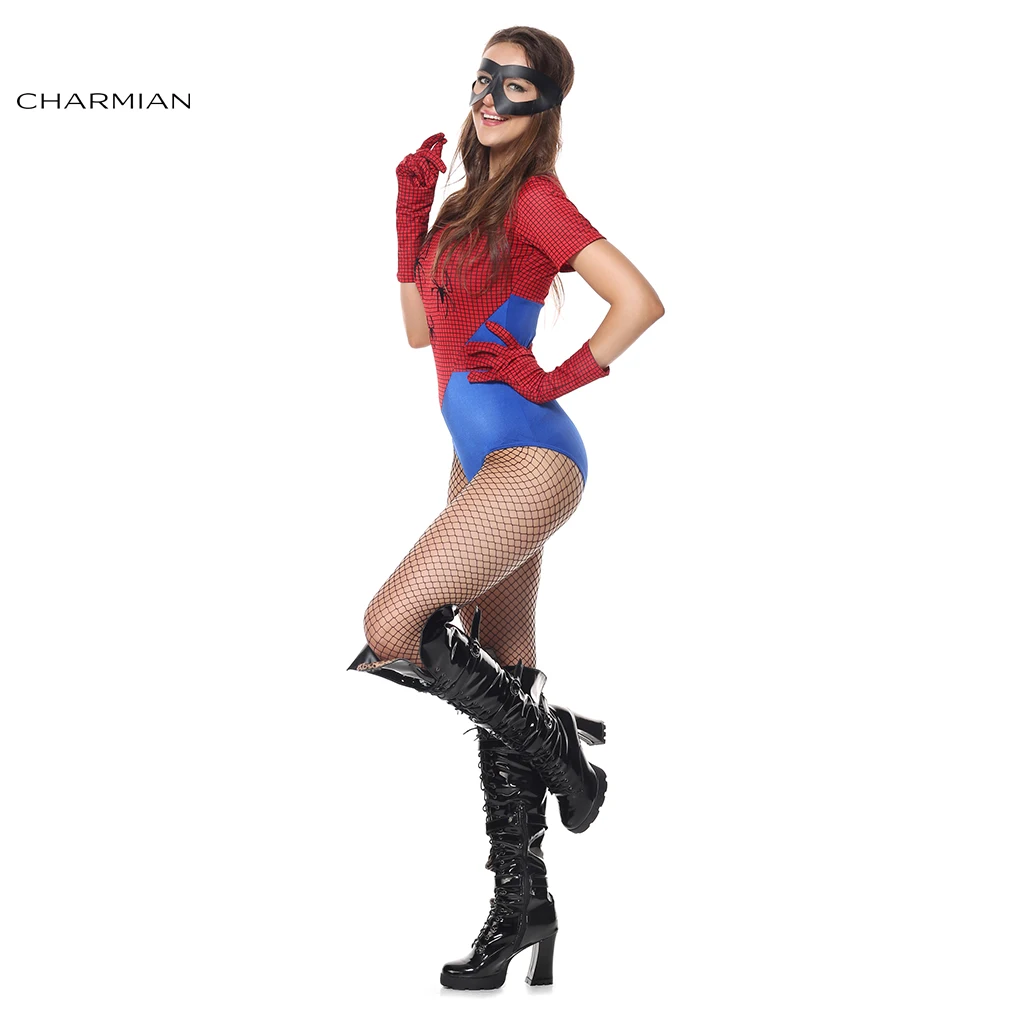 Charmian New Spiderman Superhero Halloween Costume for Women Adult Anime Cosplay Carnival Party Jumpsuit with Mask | Тематическая