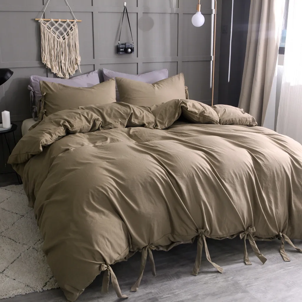 Однотонное постельное белье цвета хаки комплект из трех предметов Помытый