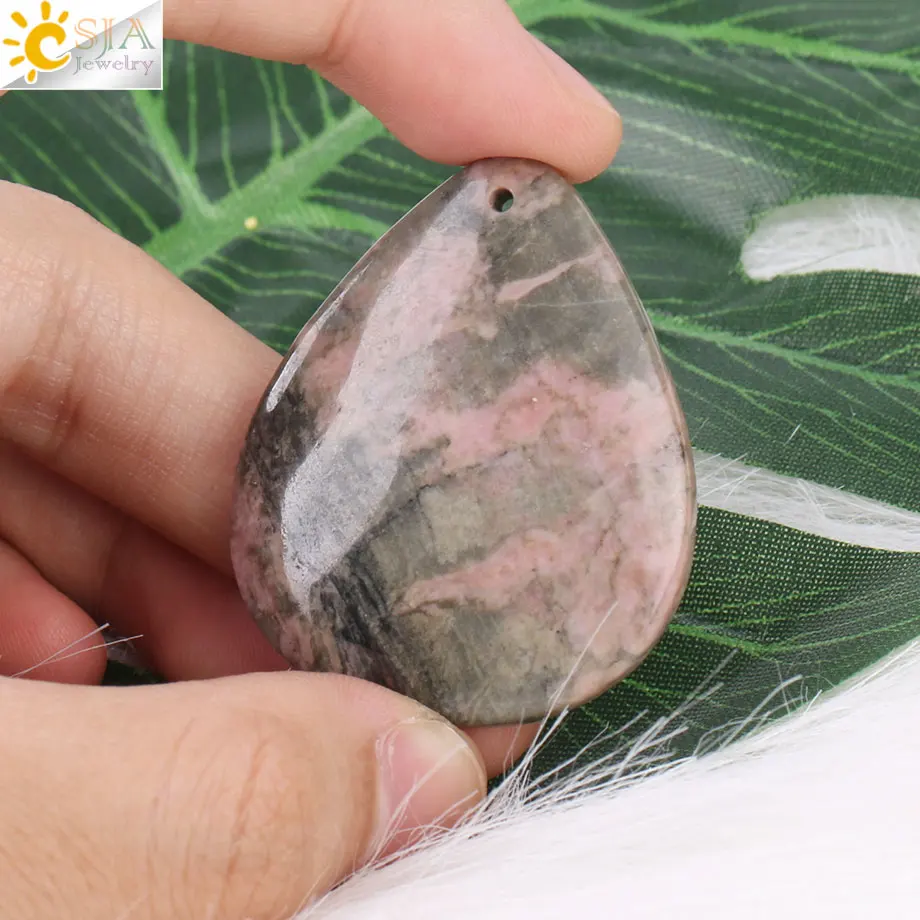 Csja Черный Природный камень линия Подвеска из родонита для DIY ожерелья капли воды бусина кабошон сверление отверстие подходят для изготовления украшений G115
