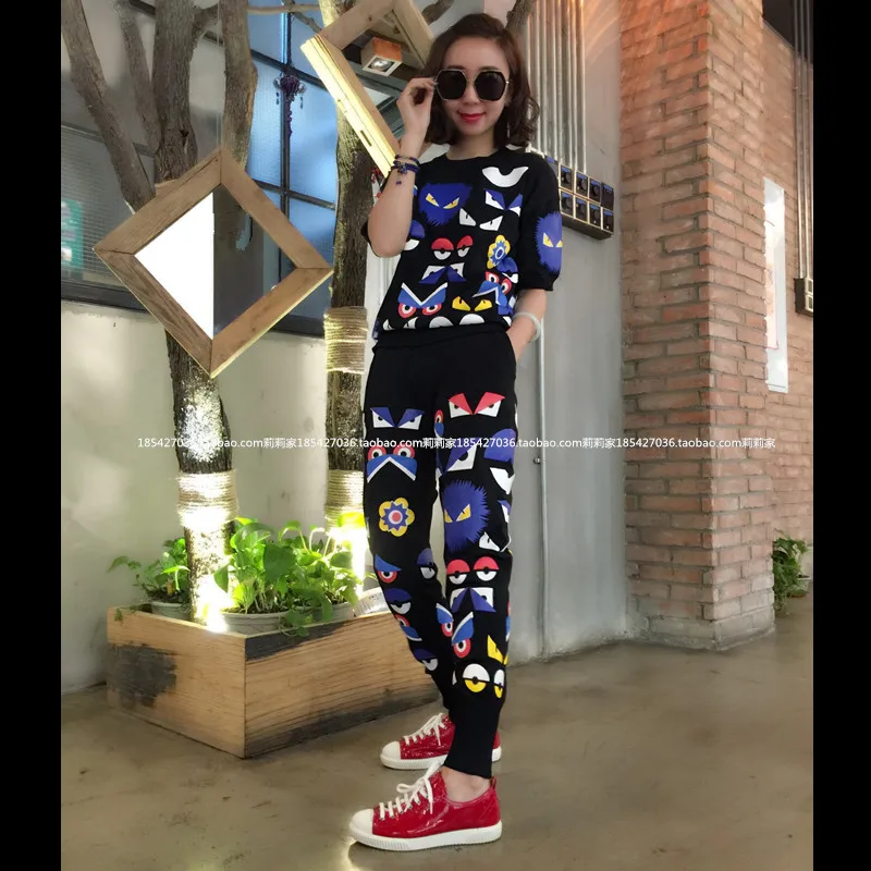 Европа Новинка 2017 Весна штамп вязаный костюм размер тонкий повседневный