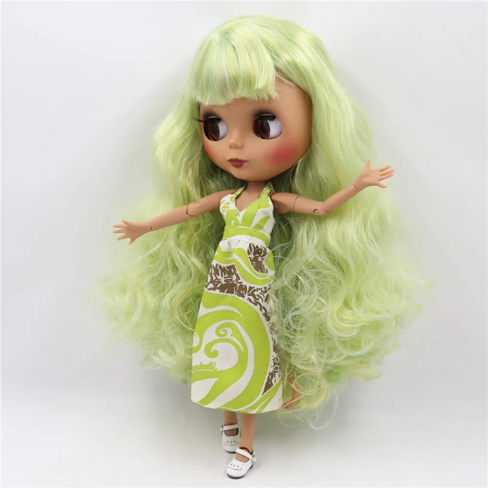 Ледяной DBS Blyth кукольные 1/6 BJD из черной кожи Матовые шарнирное тело зеленые волосы