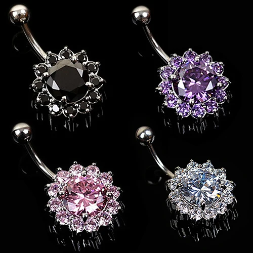 Hot Cubic Zirconia Flower Crystal Rhinestone Navel Barbell Belly Ring Body Piercing 6KN5 7EVO BE4S |