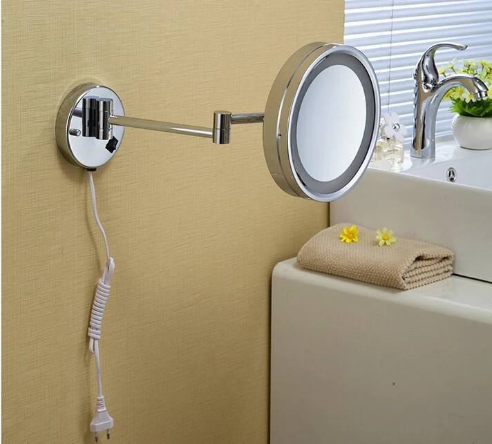 Wall Mounted 8 inch Brass 3X Magnifying LED Dressing Mirror Makeup Cosmetic Lady Gift | Обустройство дома