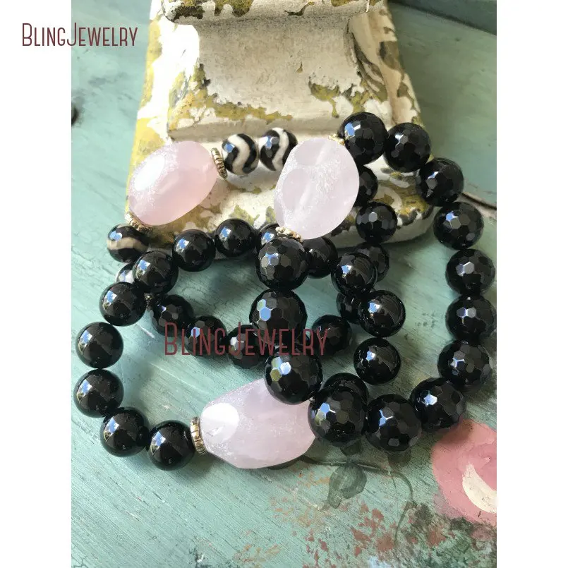Браслет с бусинами из агата Dzi розовый кварц черный оникс BM11304|bracelet healing|statement