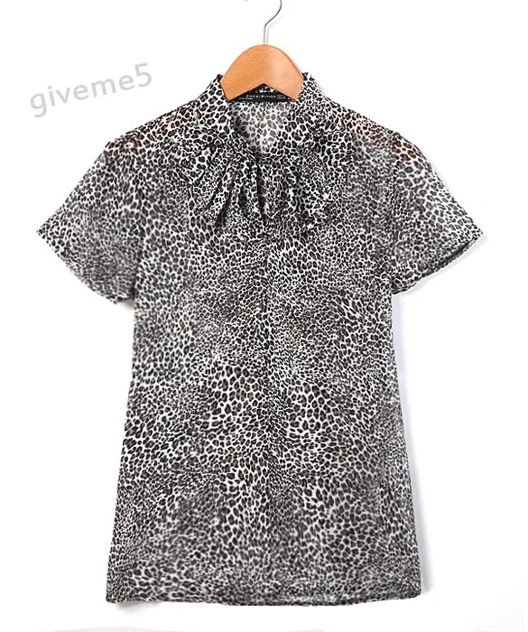 blusas femininas 2015 Fashion shirt Lady Women Leopard New Summer Chiffon Flounced Short Sleeve Print Tops 29 |
