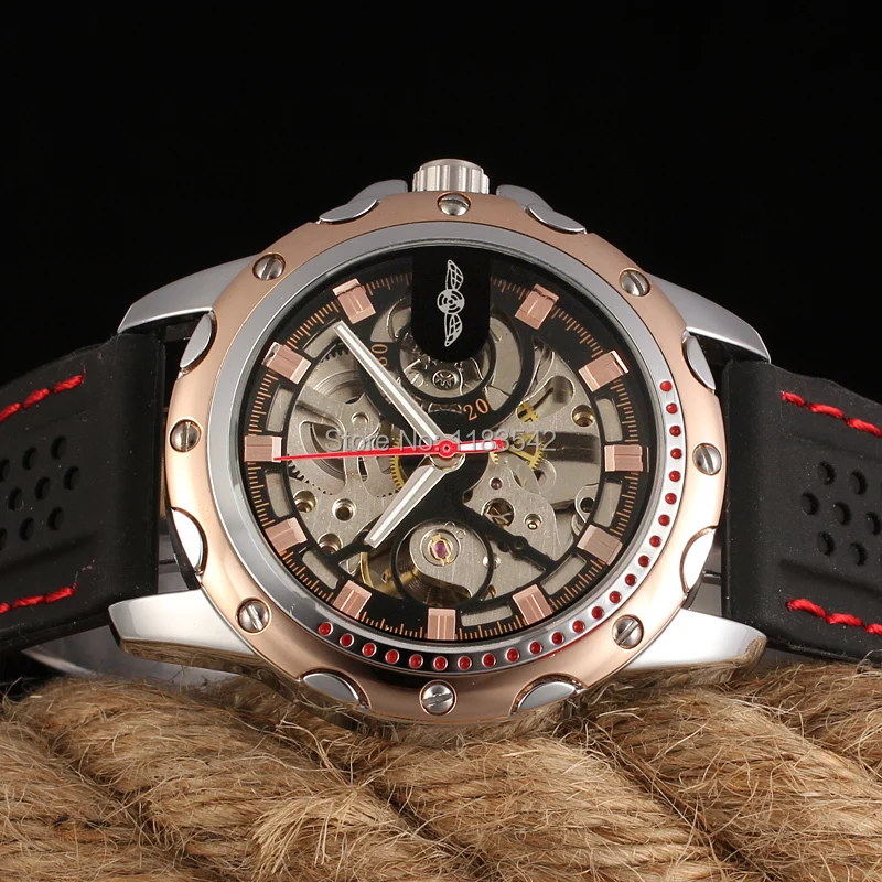 WINNER WRG8027M3T3 Automatic fashion dress wristwatch rose gold watch silicone strap for men hot selling free shipping | Наручные часы