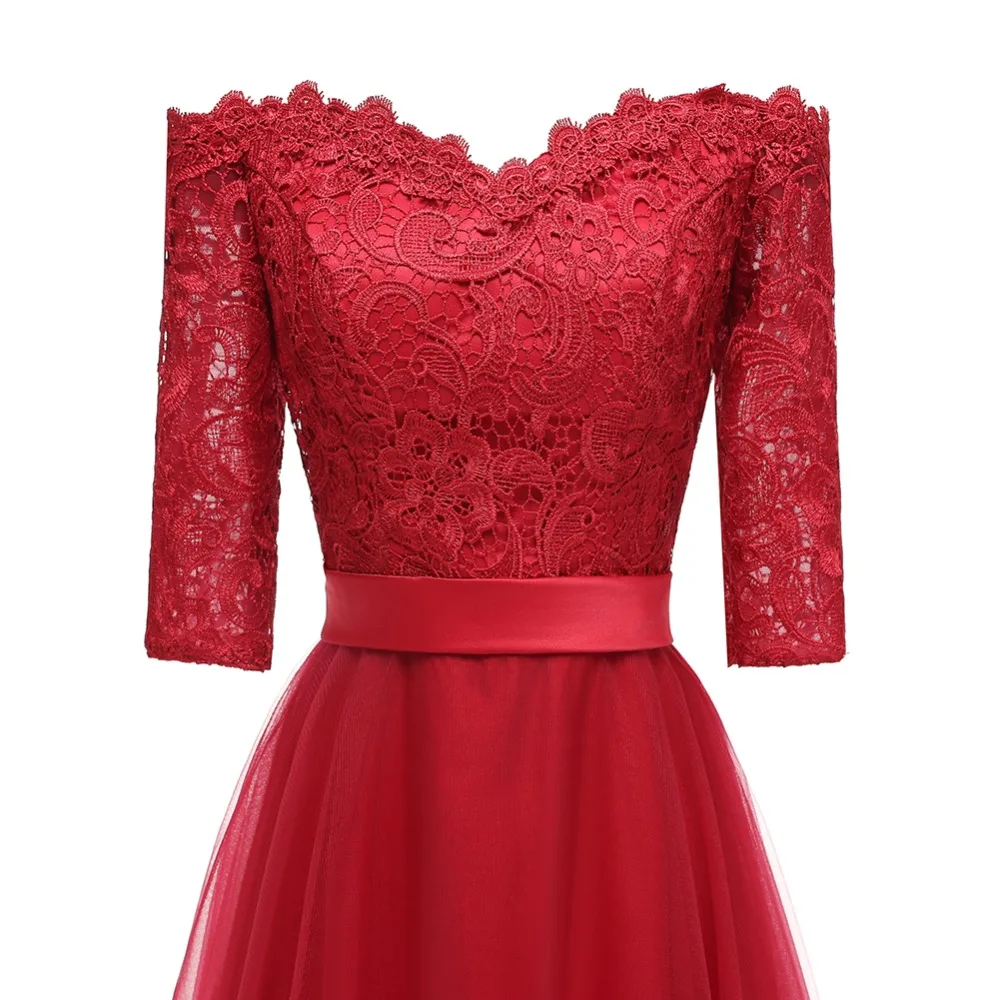 NOBLE WEISS Floor-Length Dark Red Lace Evening Dress Robe De Soiree Elegant Half Sleeve Dresses Long Prom | Свадьбы и торжества