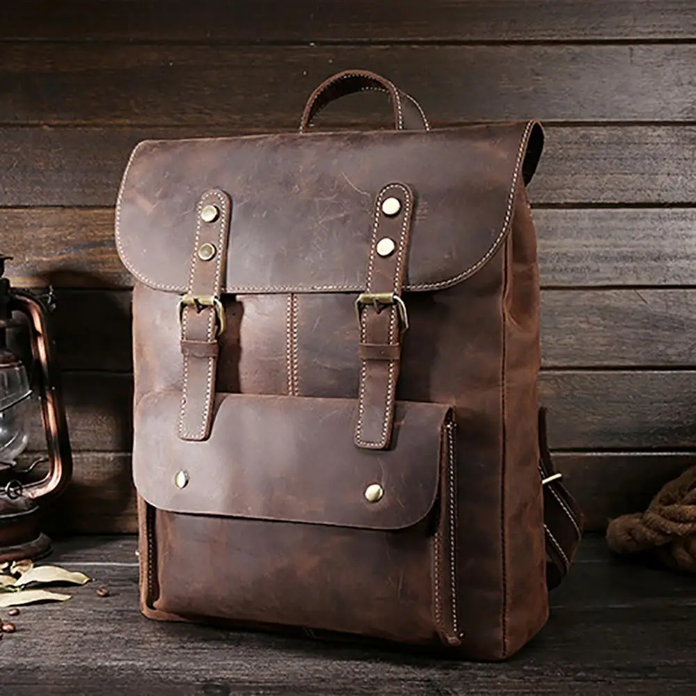 Мужской рюкзак из 100% натуральной кожи винтажный школьный большой вместительный