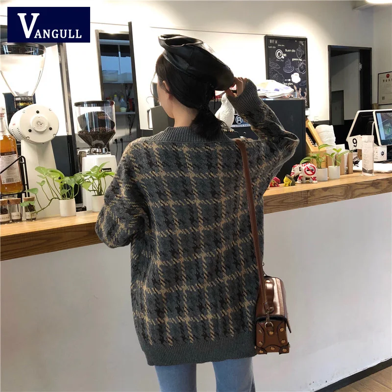 Элегантный осенне-зимний свитер с узором гусиные лапки кардиган Женский