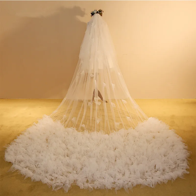 MQ Слоновой Кости Свадебная Фата Один Слой Собор Царский Поезд Свадебные