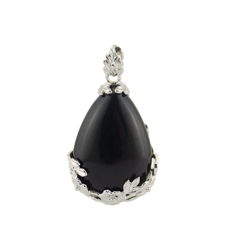 black stone Полый цветок Рейки чакра камень кулон из природного кварца аметисты лазурит опал бирюзы Подвески Исцеление ювелирные изделия для женщин - Окраска металла: black stone