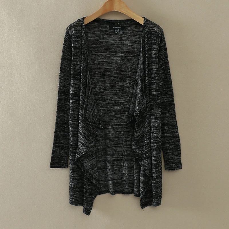 Кардиган женщин свободного покроя сладкий серый черный крючком вязаная кофточка