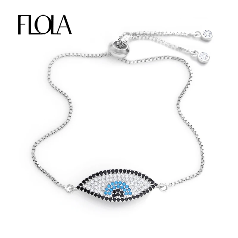 Женский браслет из фианита FLOLA Blue Turkey с цепочкой микро кубического циркония