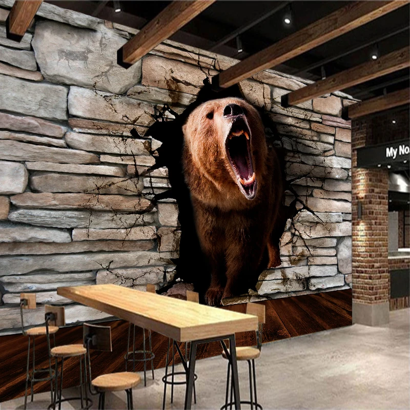 

Custom any size wall mural wallpapers Modern fashion Bear pass through the wall Perspective Wall Sticker YBZ097