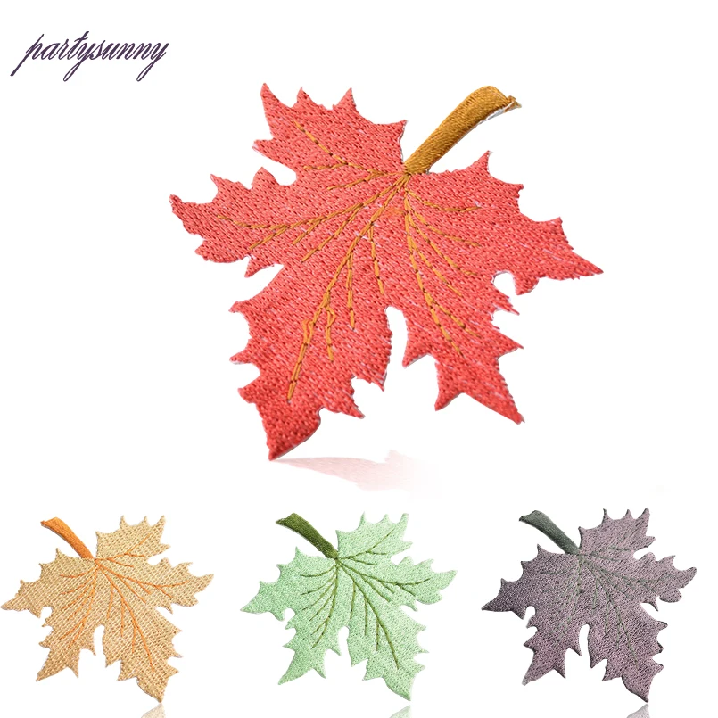 PF 10 шт./лот Кленовый лист Полоса Вышитые Патчи Термо-наклейки для Одежды Утюг На