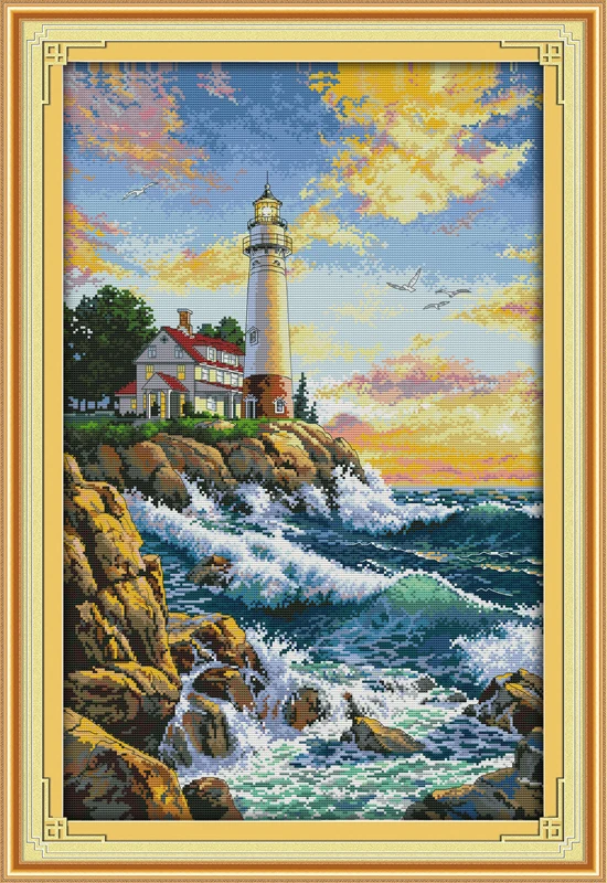 

The lighthouse Scenic Needlework,Cross stitch,Set For Embroidery kits,Precise Printed Patterns Cross-Stitching,DIY Handmade