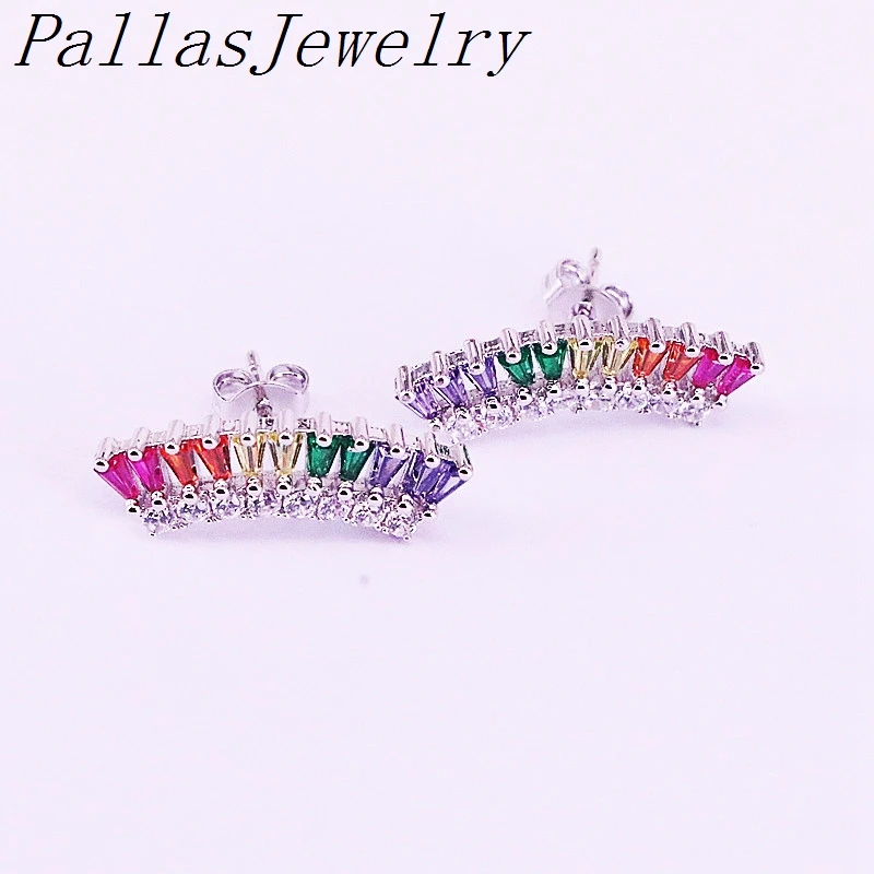 

6Pairs NEW Fashion Shiny Design Rainbow Zirconia CZ Micro Pave Jewelry Stud Earrings For Women Lady