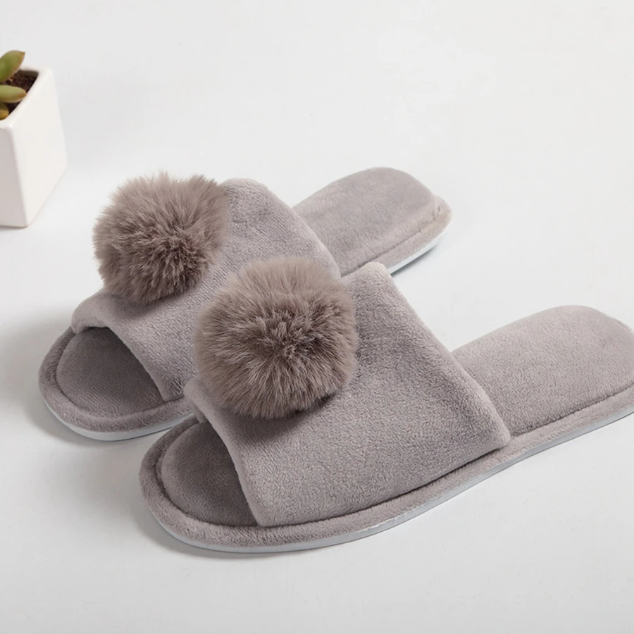 Зимние теплые мягкие плюшевые шлепанцы из искусственного кроличьего меха с
