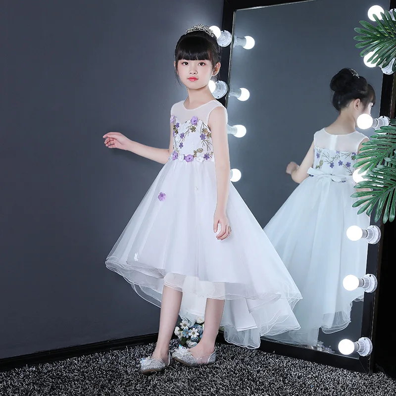 High Quality Romance Dovetail Flower Fancy Girls Wedding Dress Teens Tailing Embroidery Birthday Prom Party Kids Clothes | Детская