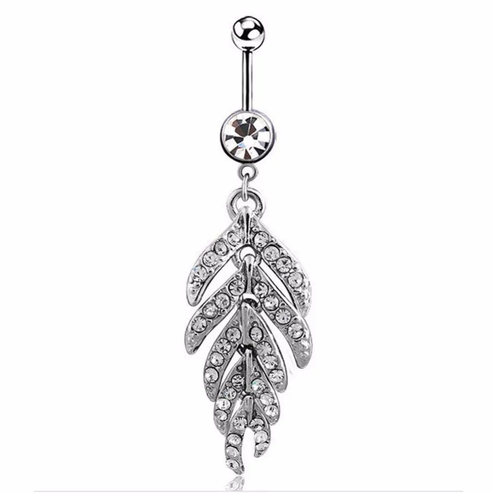 Пикантные Модные прозрачные листья кольцо пупка бар горный хрусталь