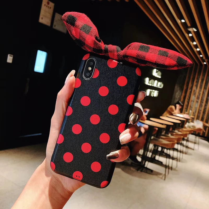 Милый чехол для телефона с заячьими ушками iPhone 6 6S 7 8 Plus красная задняя крышка iphone