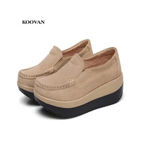koovan womens shoes 2018 spring and autumn thick crust tassels muffins wedges mother shoes leather shake peas shoes pumps